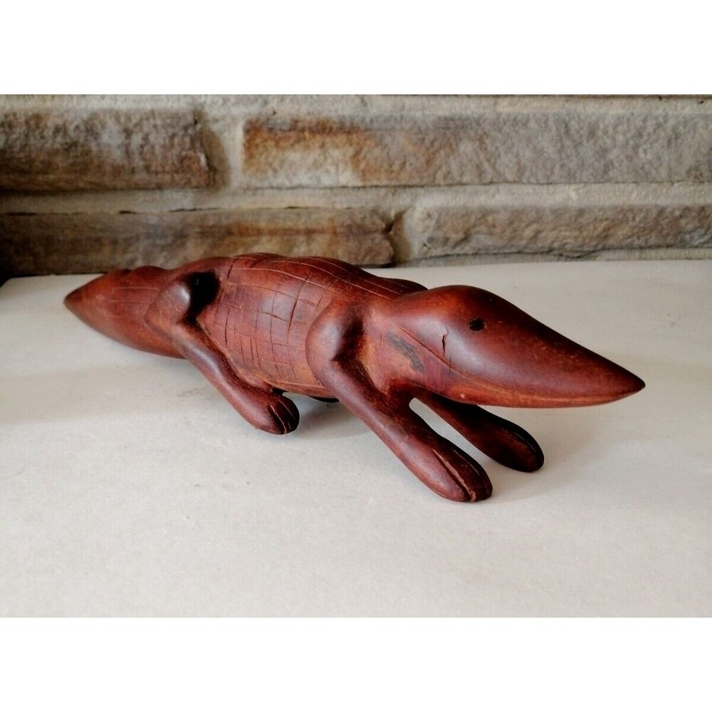 Vintage Hand Carved Solid Wood Alligator / Crocodile 12" Long Cute